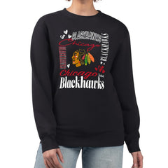 Chicago Blackhawks G-III 4Her by Carl Banks Women's Collage Graphic Fleece Long Sleeve Pullover Sweatshirt Black