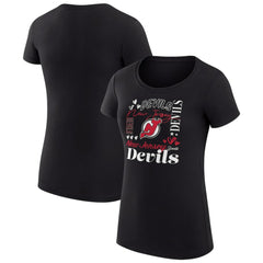 New Jersey Devils - G-III 4Her by Carl Banks Women's Super-Slim Fit Lightweight Collage Team Graphic T-Shirt Black