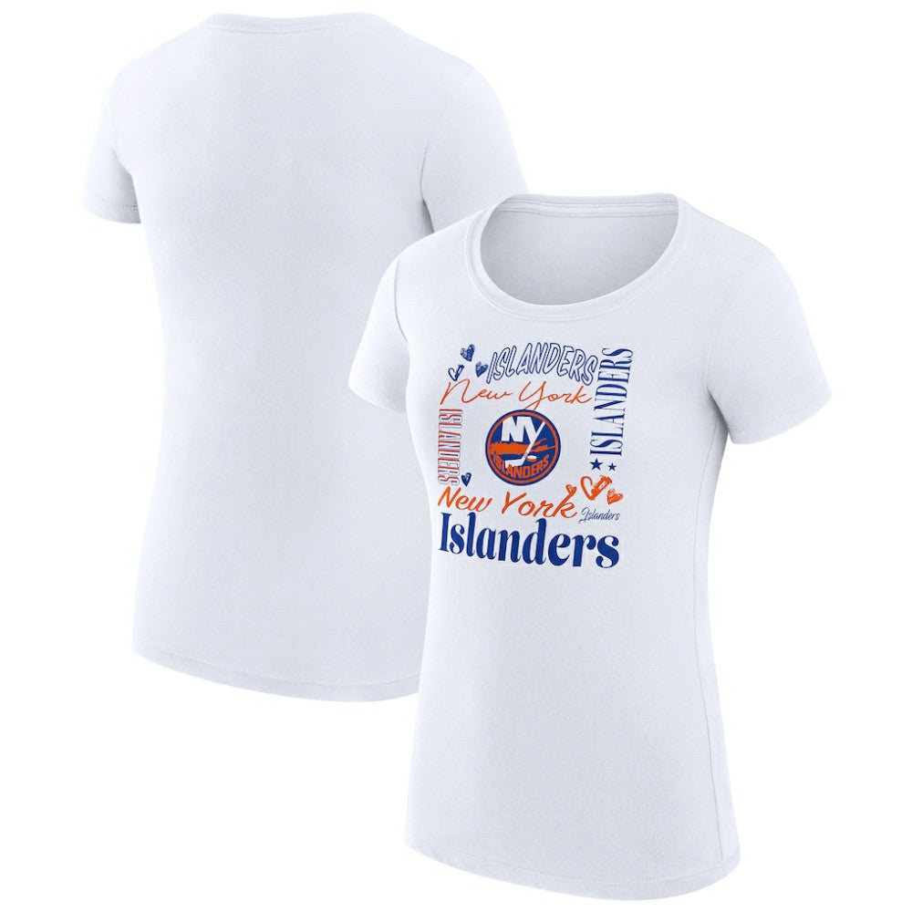 New York Islanders - G-III 4Her by Carl Banks Women's Super-Slim Fit Lightweight Collage Team Graphic T-Shirt White