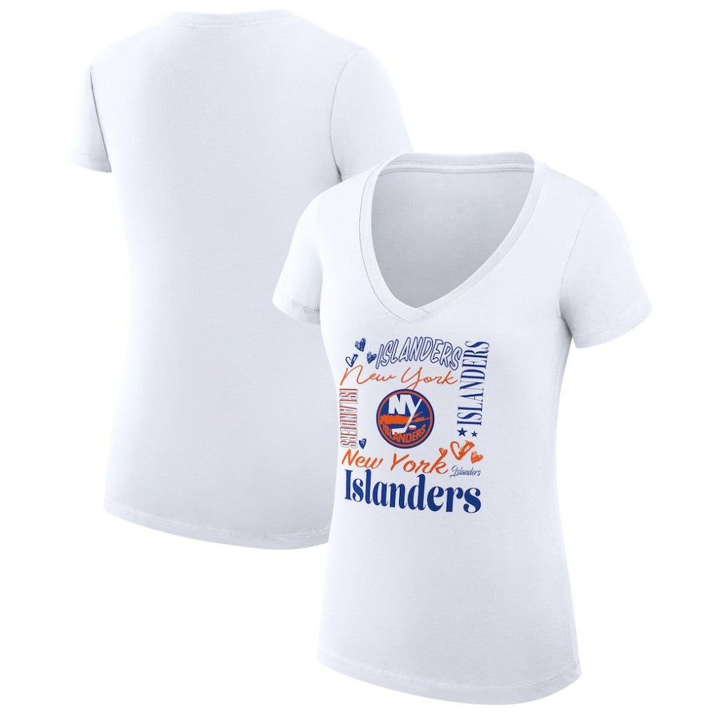 New York Islanders - G-III 4Her by Carl Banks Women's Super-Slim Fit Lightweight Collage Team Graphic T-Shirt White