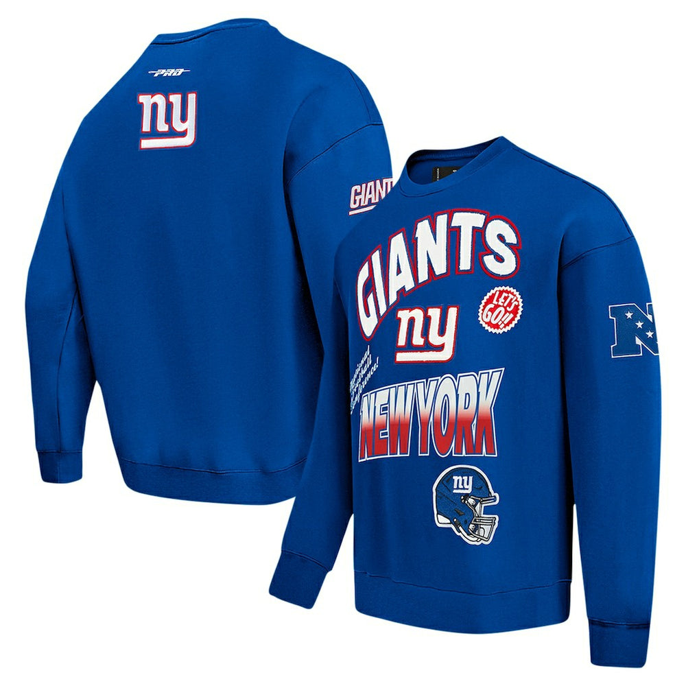 New York Giants Pro Standard Turn It Up Drop Shoulder Pullover Sweatshirt Royal - NFL