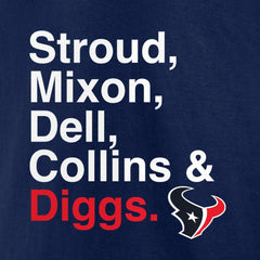 Houston Texans Stroud, Mixon, Dell, Collins & Diggs T-Shirt Navy - NFL