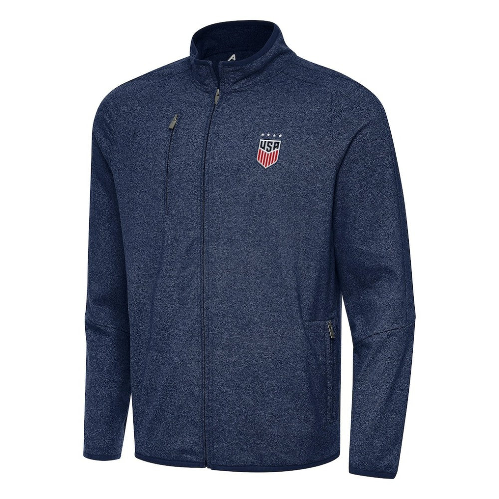 USWNT Antigua Hold-Up Tri-Blend Full-Zip Jacket - Heather Navy