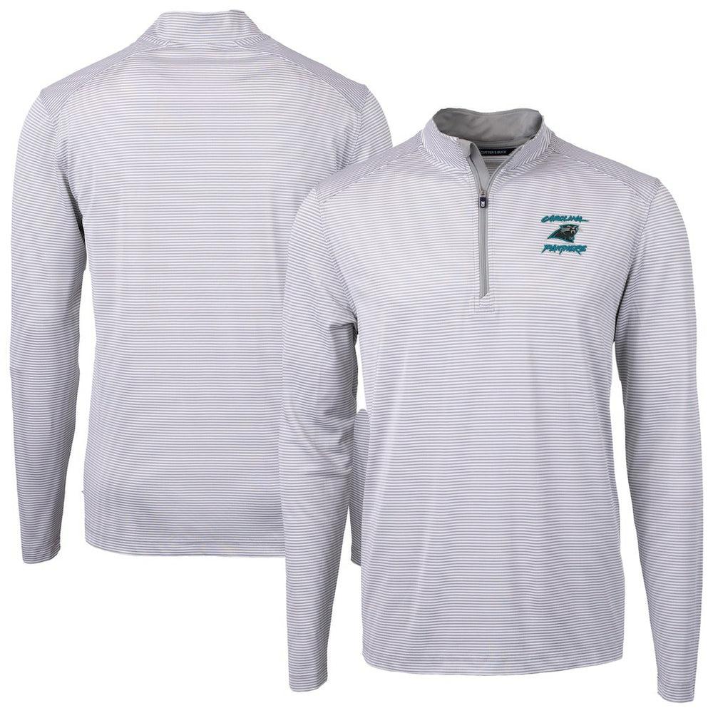 Carolina Panthers Cutter & Buck Virtue Eco Pique Micro Stripe Recycled Quarter-Zip Jacket Gray - NFL