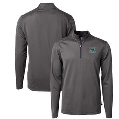 Carolina Panthers Cutter & Buck Virtue Eco Pique Micro Stripe Recycled Quarter-Zip Jacket Black - NFL