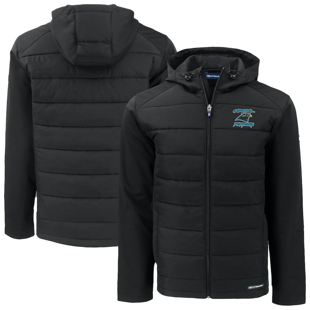 Carolina Panthers Cutter & Buck Evoke Hybrid Eco Softshell Recycled Full-Zip Hoodie Jacket Black - NFL