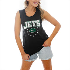 New York Jets Gameday Couture Women's Baby You're A Star Racerback Scoop Neck Tapered Tank Top Black - NFL
