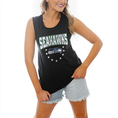 Seattle Seahawks Gameday Couture Women's Baby You're A Star Racerback Scoop Neck Tapered Tank Top Black - NFL
