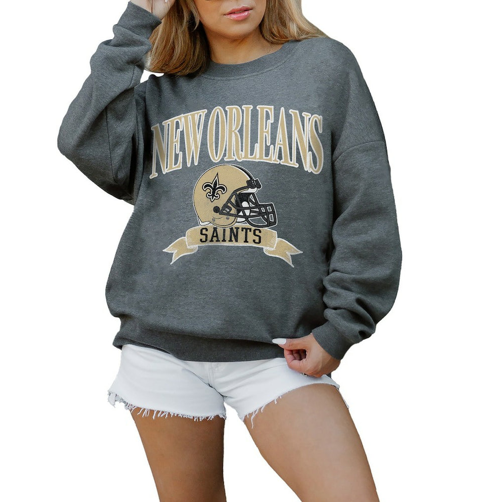New Orleans Saints Gameday Couture Women's Oversized Seal The Deal Premium Fleece Drop Shoulder Pullover Sweatshirt Charcoal - NFL