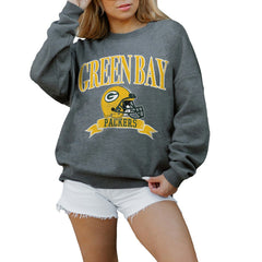 Green Bay Packers Gameday Couture Women's Oversized Seal The Deal Premium Fleece Drop Shoulder Pullover Sweatshirt Charcoal - NFL