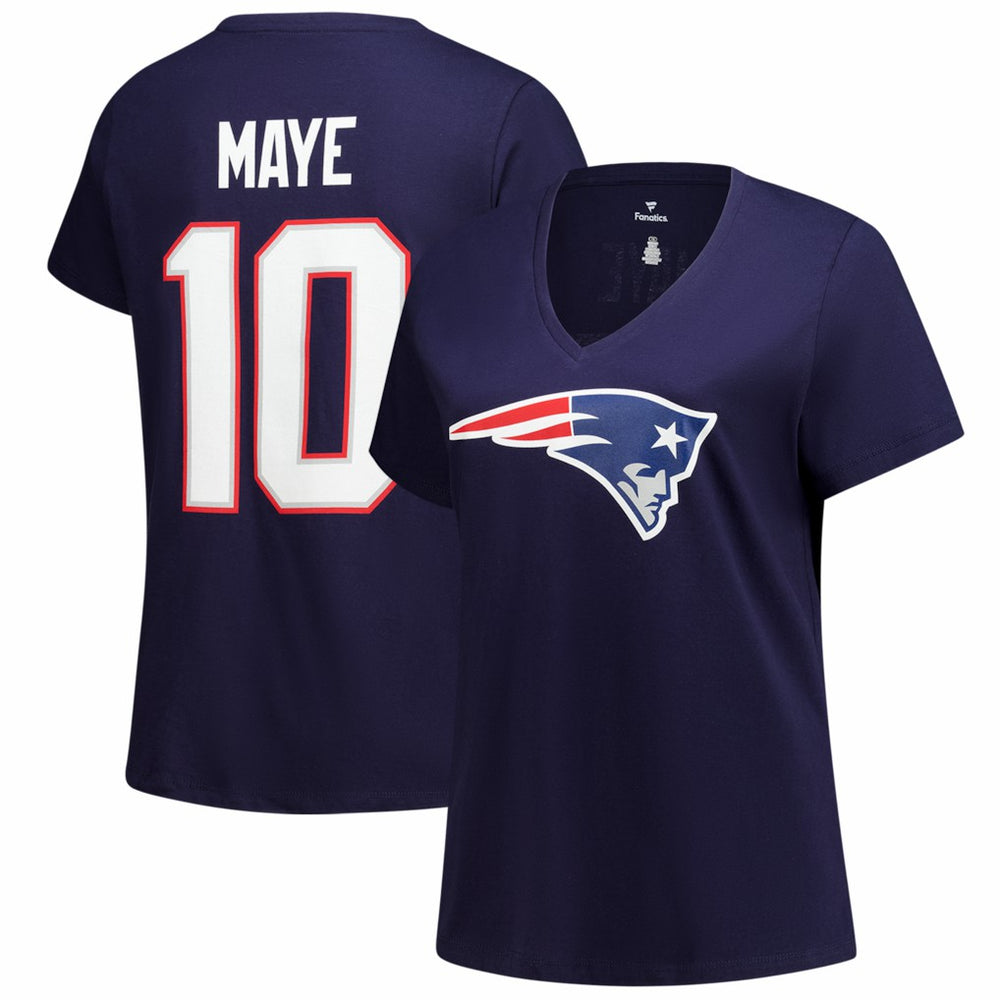 Drake Maye New England Patriots Women's Plus Size Name & Number V-Neck T-Shirt Navy - Fanatics