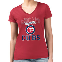 Chicago Cubs G-III 4Her by Carl Banks Women's Super-Slim Fit Lightweight Team Logo Graphic V-Neck T-Shirt Near Me