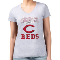 Cincinnati Reds G-III 4Her by Carl Banks Women's Super-Slim Fit Lightweight Team Logo Graphic V-Neck T-Shirt Lifestyle