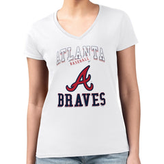 Atlanta Braves G-III 4Her by Carl Banks Women's Super-Slim Fit Lightweight Team Logo Graphic V-Neck T-Shirt Clearance