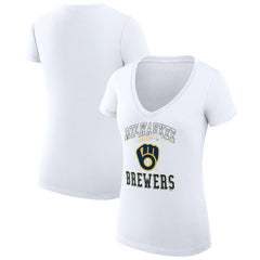 Milwaukee Brewers G-III 4Her by Carl Banks Women's Super-Slim Fit Lightweight Team Logo Graphic V-Neck T-Shirt discount