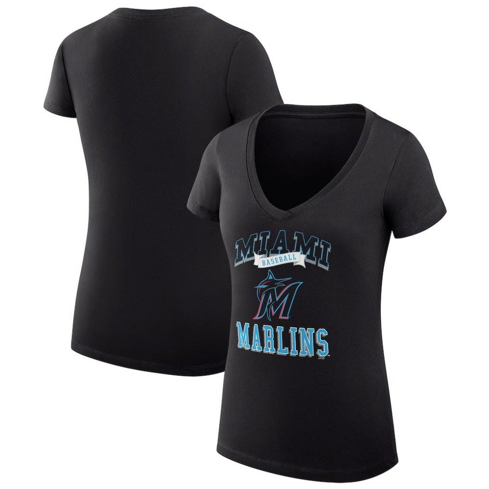 Miami Marlins G-III 4Her by Carl Banks Women's Super-Slim Fit Lightweight Team Logo Graphic V-Neck T-Shirt Sale