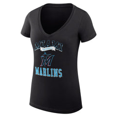 Miami Marlins G-III 4Her by Carl Banks Women's Super-Slim Fit Lightweight Team Logo Graphic V-Neck T-Shirt Sale
