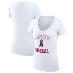 Los Angeles Angels G-III 4Her by Carl Banks Women's Super-Slim Fit Lightweight Team Logo Graphic V-Neck T-Shirt Clearance