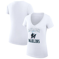 Miami Marlins G-III 4Her by Carl Banks Women's Super-Slim Fit Lightweight Team Logo Graphic V-Neck T-Shirt Clearance