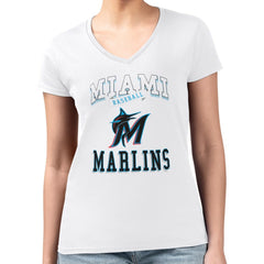 Miami Marlins G-III 4Her by Carl Banks Women's Super-Slim Fit Lightweight Team Logo Graphic V-Neck T-Shirt Clearance