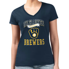 Milwaukee Brewers G-III 4Her by Carl Banks Women's Super-Slim Fit Lightweight Team Logo Graphic V-Neck T-Shirt Lifestyle