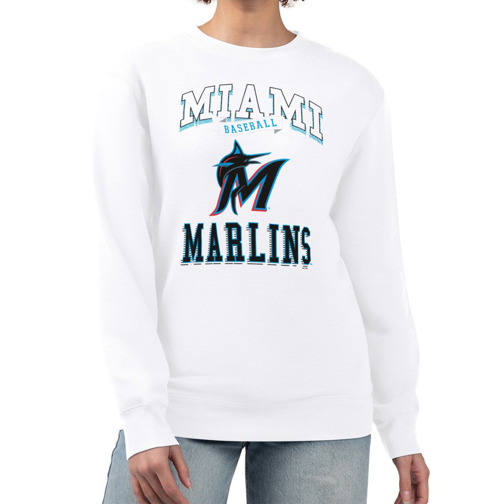 Miami Marlins G-III 4Her by Carl Banks Women's Team Logo Graphic Tri-Blend Fleece Pullover Sweatshirt Online