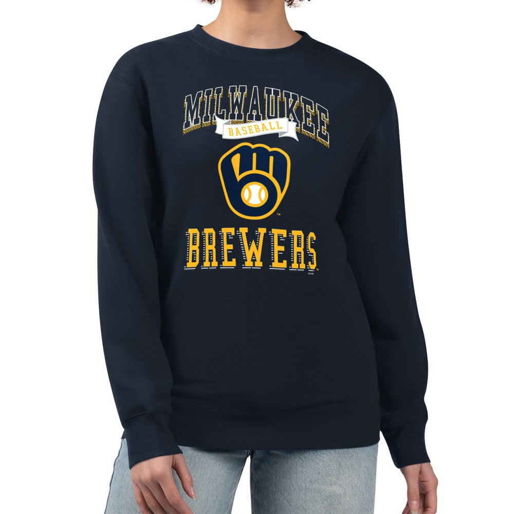 Milwaukee Brewers G-III 4Her by Carl Banks Women's Team Logo Graphic Tri-Blend Fleece Pullover Sweatshirt On Sale