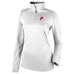 Philadelphia Phillies Columbia Women's Cooperstown Collection Shotgun 2.0 Omni-Wick Quarter-Zip Top - White Lifestyle