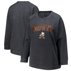 Cleveland Browns Profile Women's Plus Size Acid Wash Raglan Sweatshirt Charcoal - NFL
