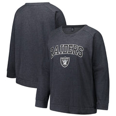 Las Vegas Raiders Profile Women's Plus Size Acid Wash Raglan Sweatshirt Charcoal - NFL