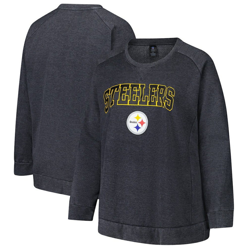 Pittsburgh Steelers Profile Women's Plus Size Acid Wash Raglan Sweatshirt Charcoal - NFL