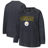 Pittsburgh Steelers Profile Women's Plus Size Acid Wash Raglan Sweatshirt Charcoal - NFL