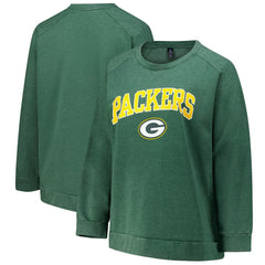 Green Bay Packers Profile Women's Plus Size Acid Wash Raglan Sweatshirt Heather Green - NFL