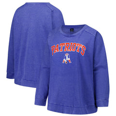 New England Patriots Profile Women's Plus Size Acid Wash Raglan Sweatshirt Royal - NFL