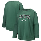 New York Jets Profile Women's Plus Size Acid Wash Raglan Sweatshirt Heather Green - NFL