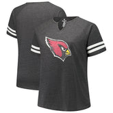 Arizona Cardinals Women's Plus Size Logo Striped Raglan Notch Neck T-Shirt Charcoal - Fanatics