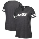 New York Jets Women's Plus Size Logo Striped Raglan Notch Neck T-Shirt Charcoal - Fanatics
