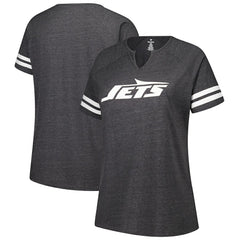 New York Jets Women's Plus Size Logo Striped Raglan Notch Neck T-Shirt Charcoal - Fanatics