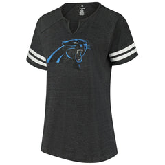 Carolina Panthers Women's Plus Size Logo Striped Raglan Notch Neck T-Shirt Black - Fanatics