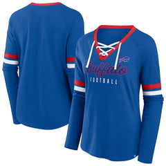 Buffalo Bills Women's Plus Size Won & Done Lace-Up V-Neck Long Sleeve T-Shirt Royal - Fanatics
