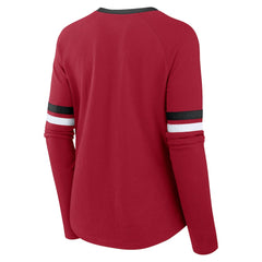 San Francisco 49ers Women's Plus Size Won & Done Lace-Up V-Neck Long Sleeve T-Shirt Scarlet - Fanatics