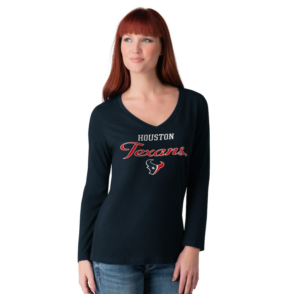 Houston Texans G-III 4Her by Carl Banks Women's Post Season Long Sleeve V-Neck T-Shirt Navy - NFL