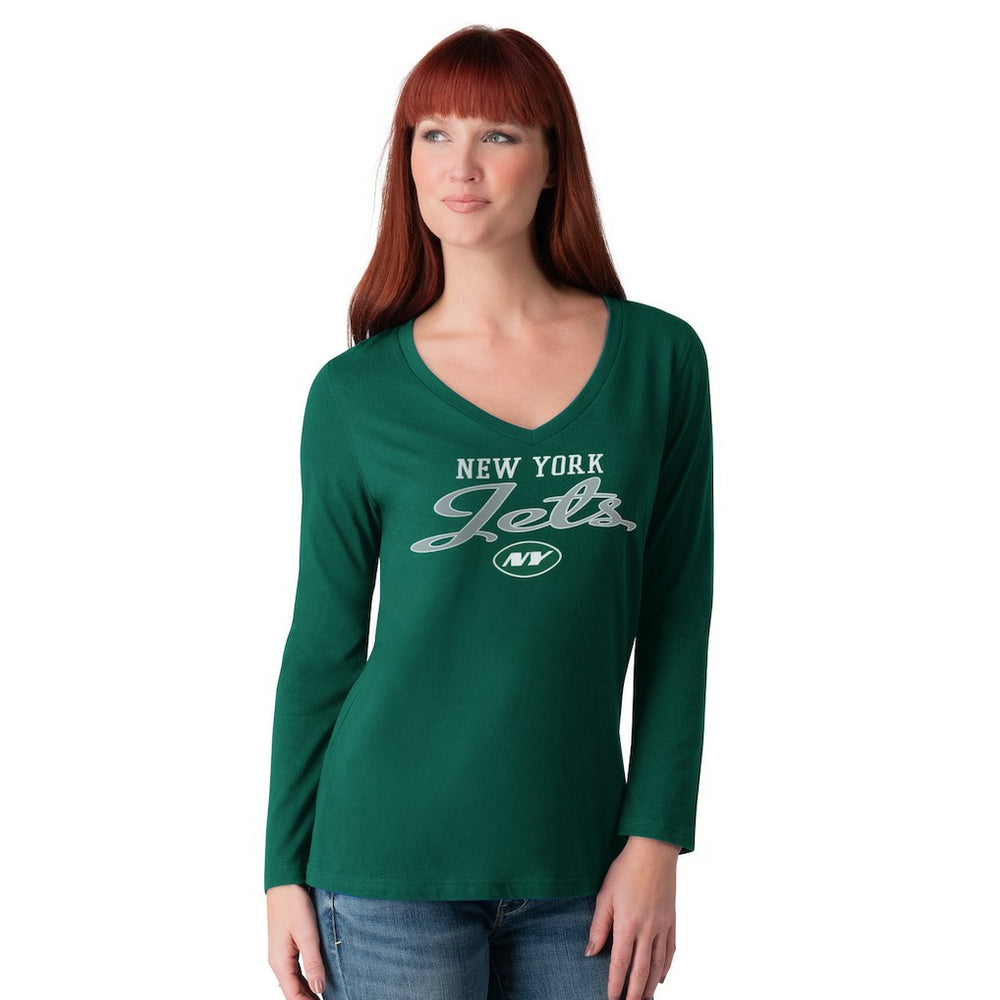 New York Jets G-III 4Her by Carl Banks Women's Post Season Long Sleeve V-Neck T-Shirt Green - NFL