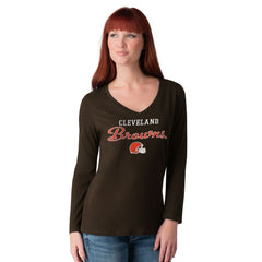 Cleveland Browns G-III 4Her by Carl Banks Women's Post Season Long Sleeve V-Neck T-Shirt Brown - NFL