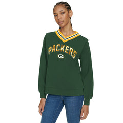 Green Bay Packers Tommy Hilfiger Women's Alice V-Neck Pullover Sweatshirt Green - NFL