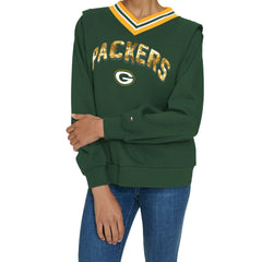 Green Bay Packers Tommy Hilfiger Women's Alice V-Neck Pullover Sweatshirt Green - NFL