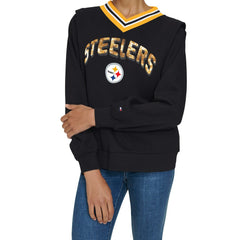 Pittsburgh Steelers Tommy Hilfiger Women's Alice V-Neck Pullover Sweatshirt Black - NFL