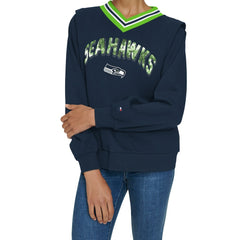 Seattle Seahawks Tommy Hilfiger Women's Alice V-Neck Pullover Sweatshirt Navy - NFL