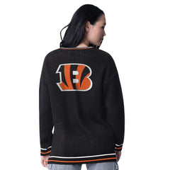 Cincinnati Bengals Starter Women's Oversized On the Ball Intarsia Knit Pullover Sweater Black - NFL