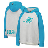 Miami Dolphins DKNY Sport Women's Joy Cropped Raglan Pullover Hoodie - Gray/Aqua - NFL